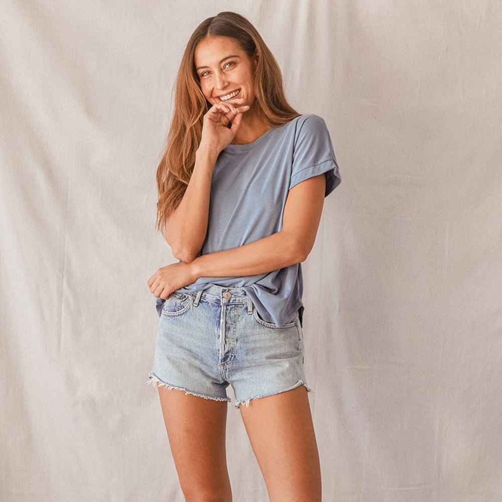 NWT Lulus Easily Enjoyed Dusty Blue Crew Neck Tee